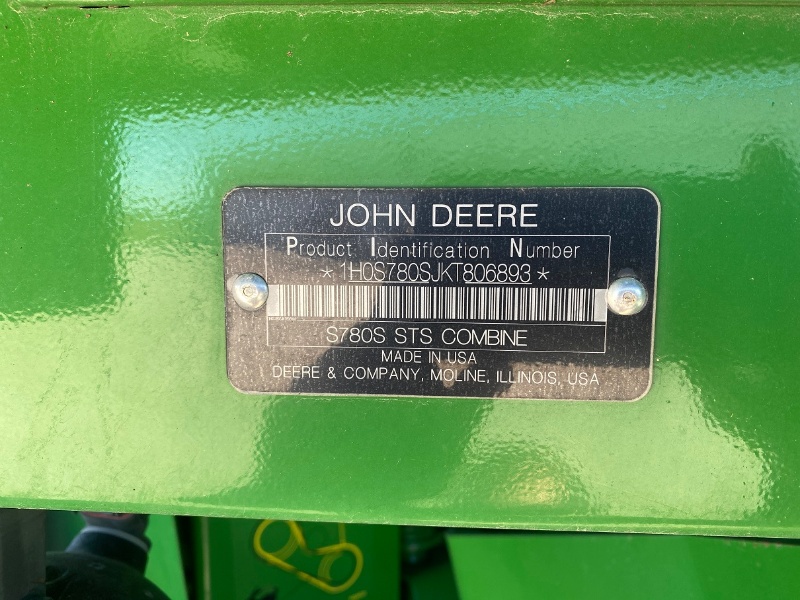 2019 JOHN DEERE S780 COMBINE